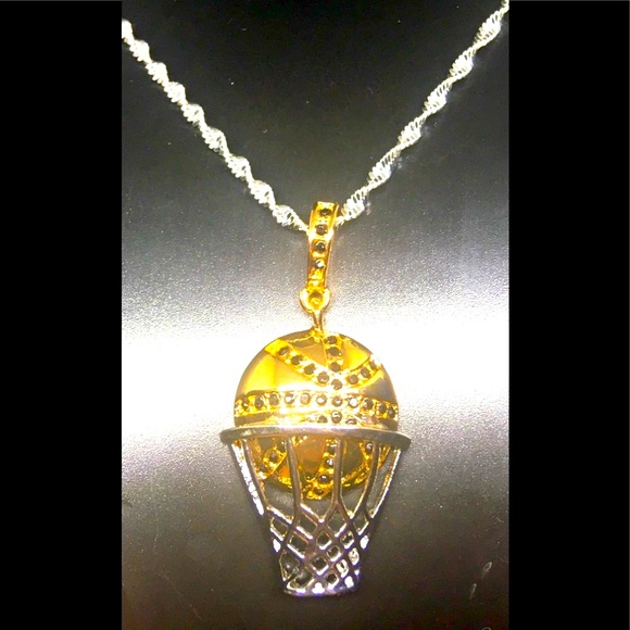 RARE 🏀 Gold Basketball & Silver Hoop Pendant On A S925 Necklace NBA Sport Chain - Picture 1 of 6